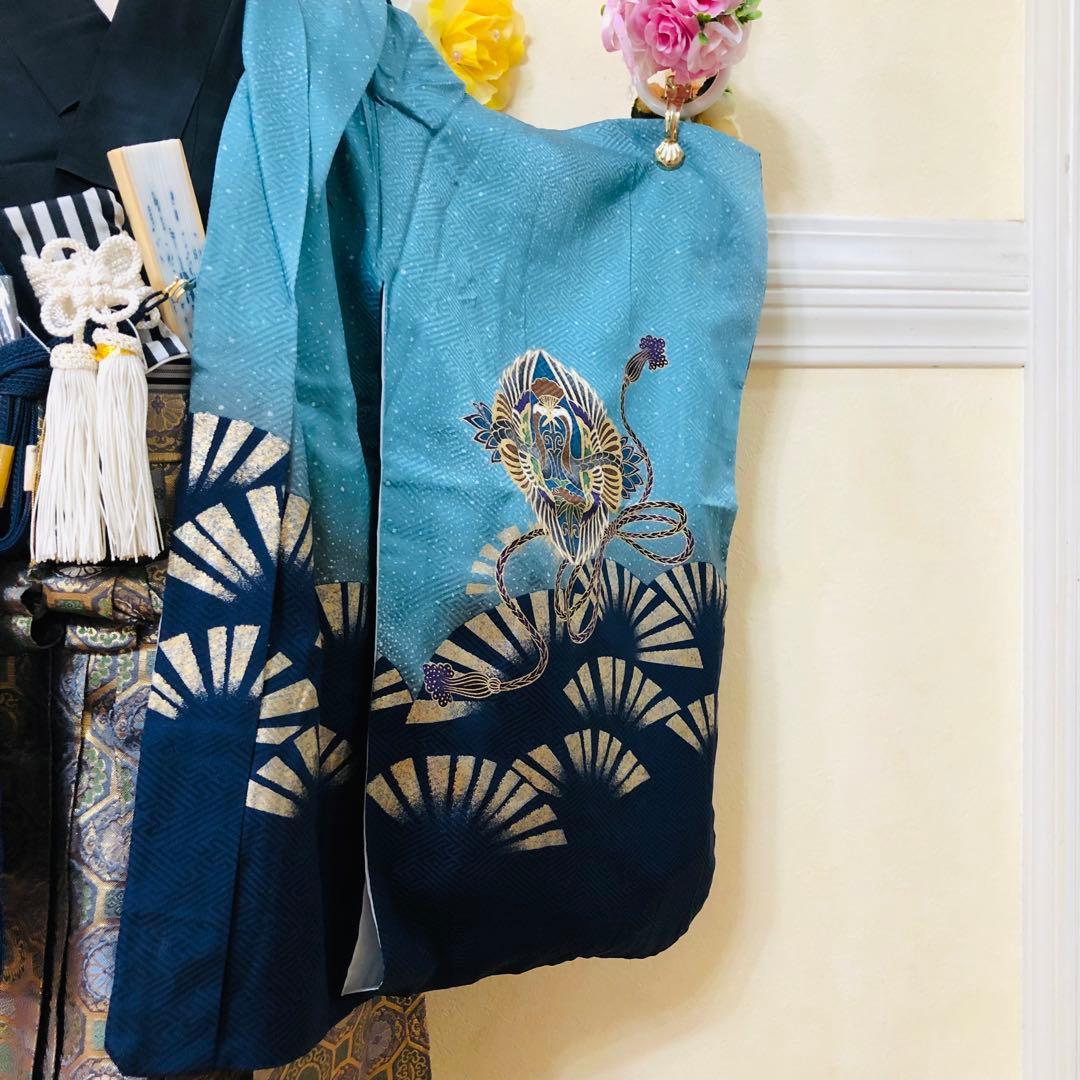 七五三 五歳‼️Blue暈し兜龍金彩煌びやか‼️豪華金蘭袴‼️完全フルセット‼️秀品‼️