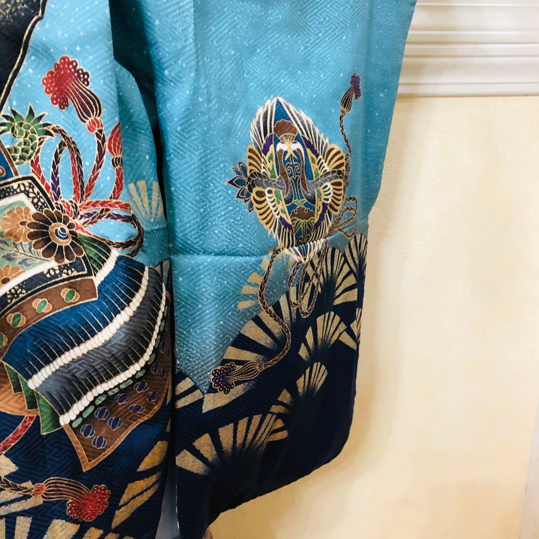 七五三 五歳‼️Blue暈し兜龍金彩煌びやか‼️豪華金蘭袴‼️完全フルセット‼️秀品‼️