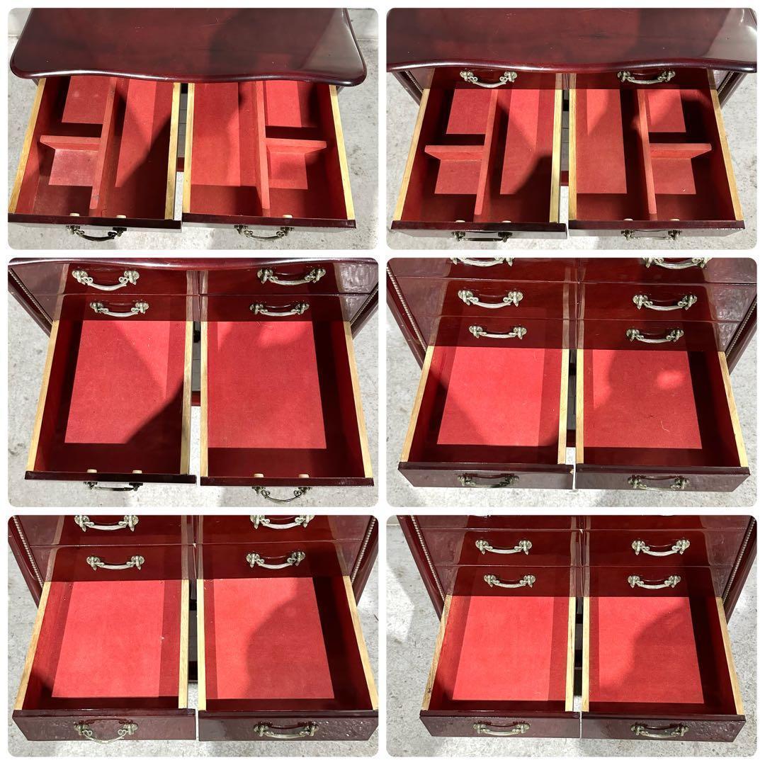 ꧁輸入家具꧂アンティーク調 7段チェスト ワインレッド 猫脚 クラシック収納
