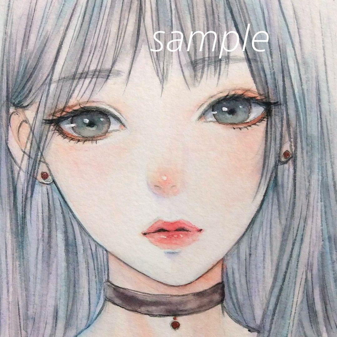 手描きイラスト　美人画　オリジナル　水彩画