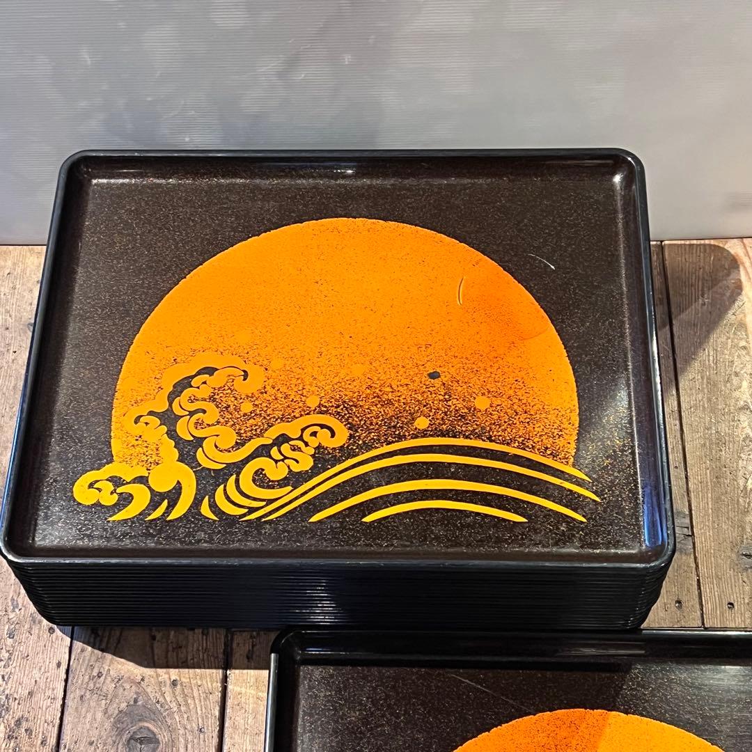 ④波　太陽　月　黒盆　和風　18枚　おまとめ　懐石　旅館　昭和レトロ