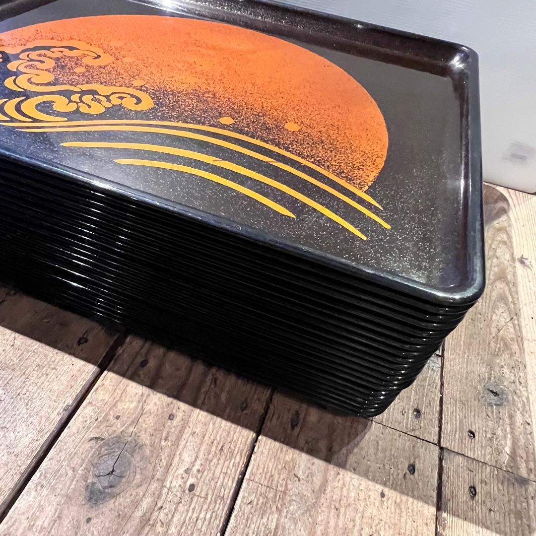 ④波　太陽　月　黒盆　和風　18枚　おまとめ　懐石　旅館　昭和レトロ