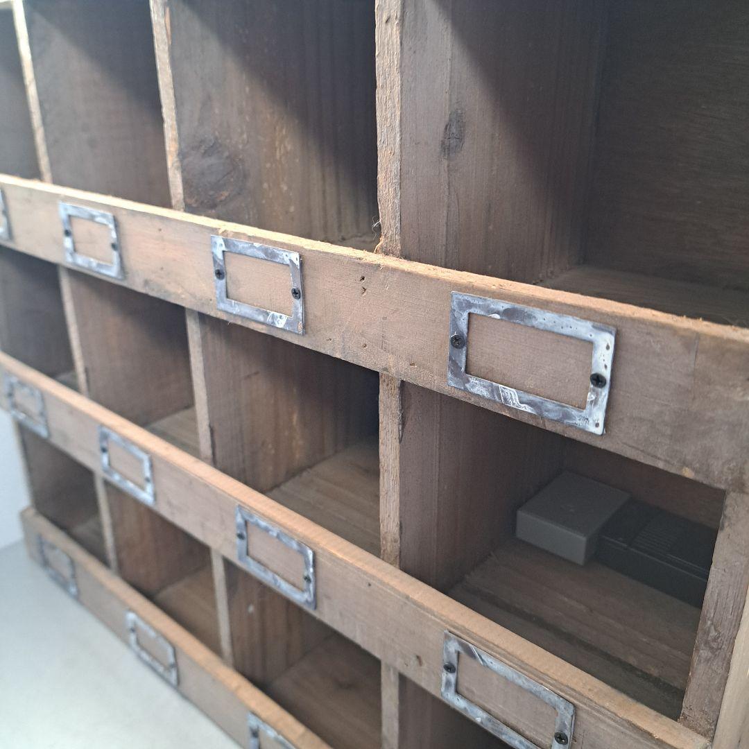 壁掛け可　アンティーク　木製収納ボックス 3段10個引き出し　古材