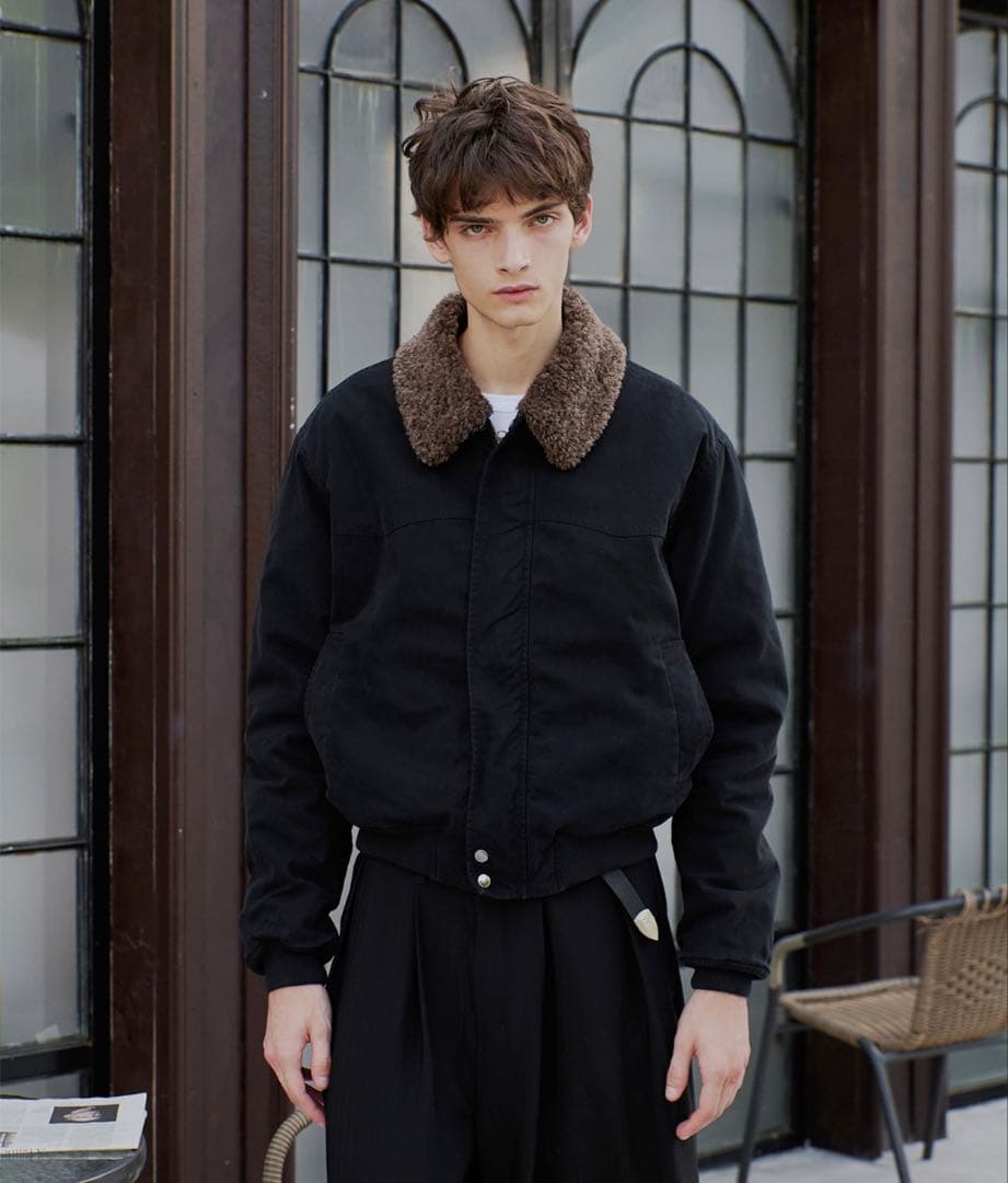 regen glanz 襟ボアブルゾン ブラック M