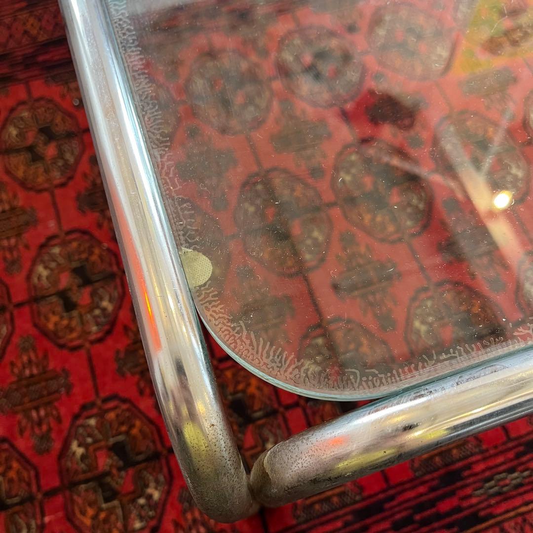 ミッドセンチュリー 昭和レトロ アイアンフレーム ガラステーブル センター