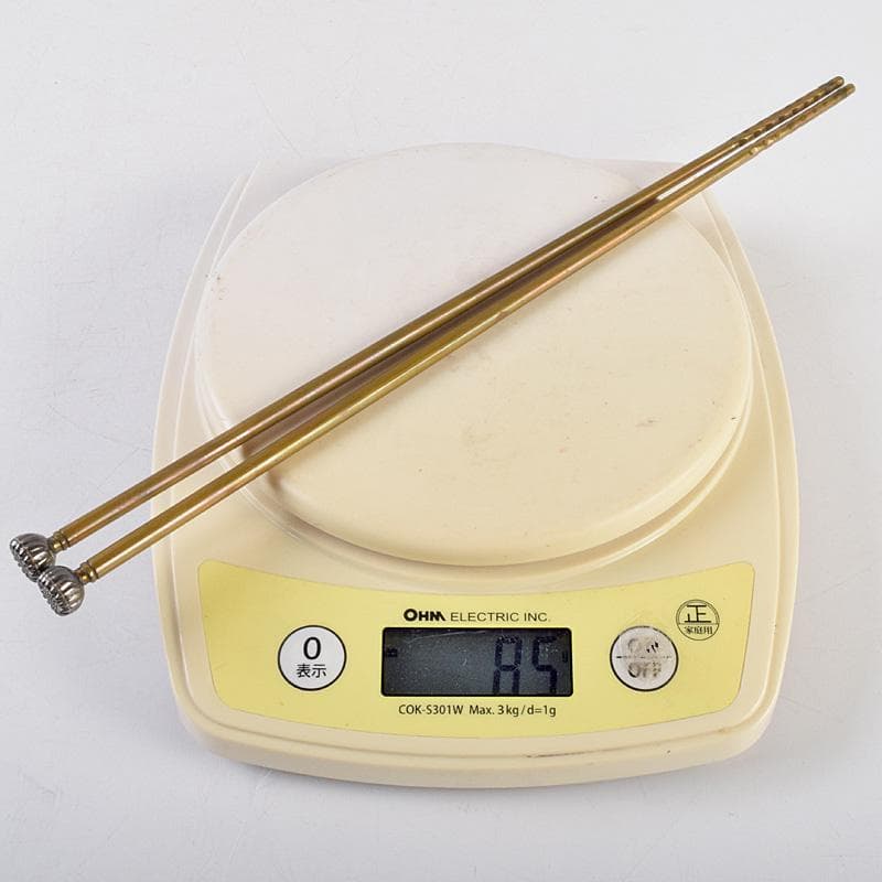 茶道具　釜師　十四代　大西清右衛門作　南鐐菊頭　真鍮火箸　共箱　M　R9242