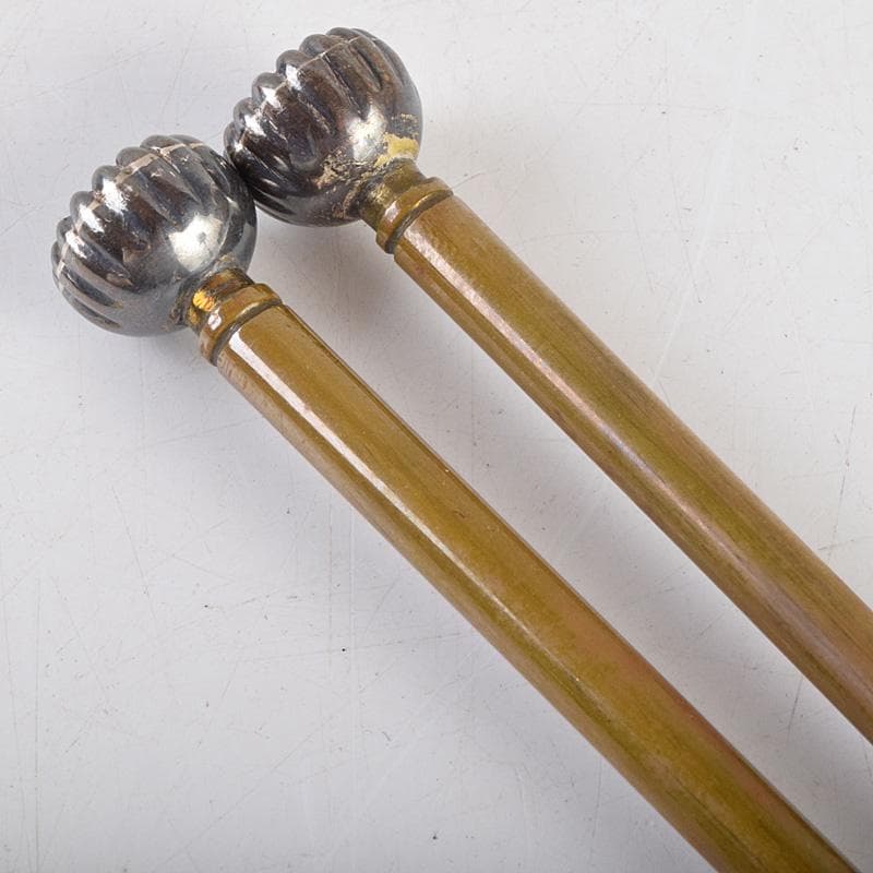 茶道具　釜師　十四代　大西清右衛門作　南鐐菊頭　真鍮火箸　共箱　M　R9242