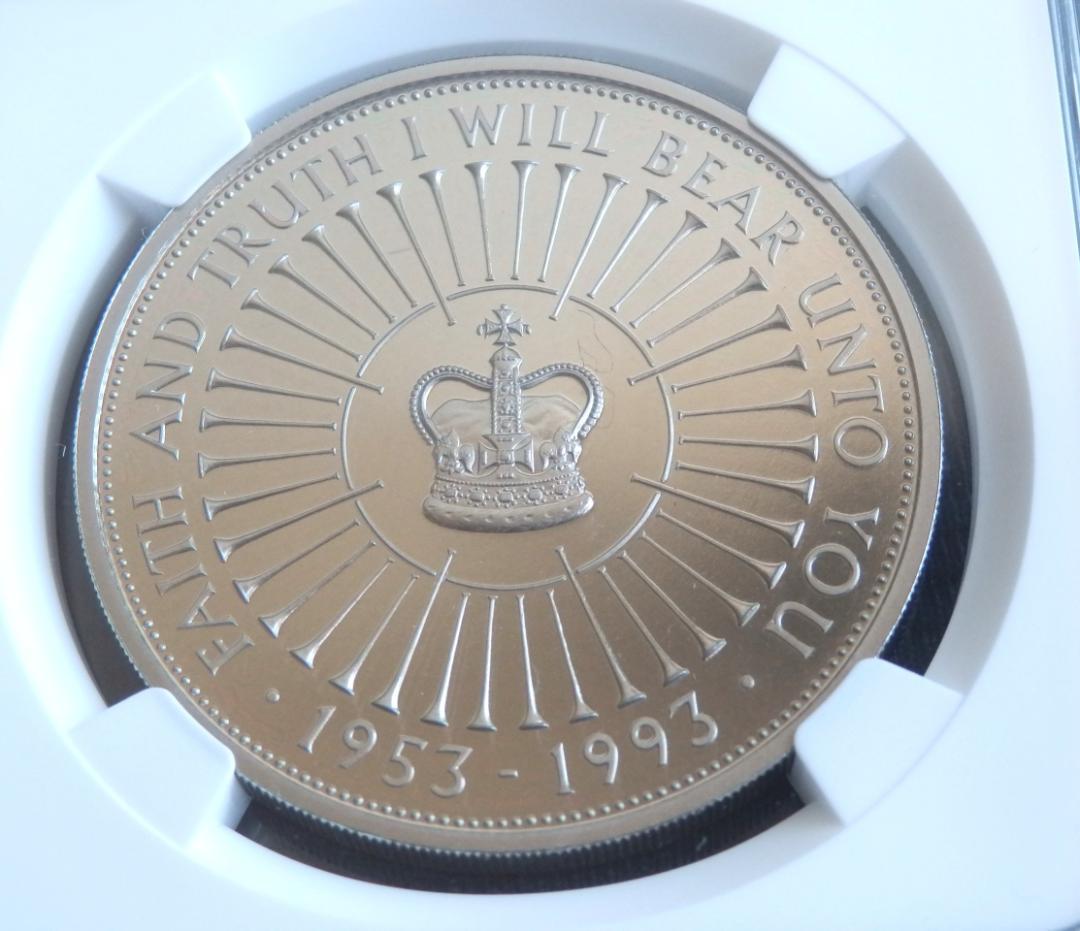 英1993年エリザベス2世戴冠40周年記念5ポンド銀貨　PF69UC