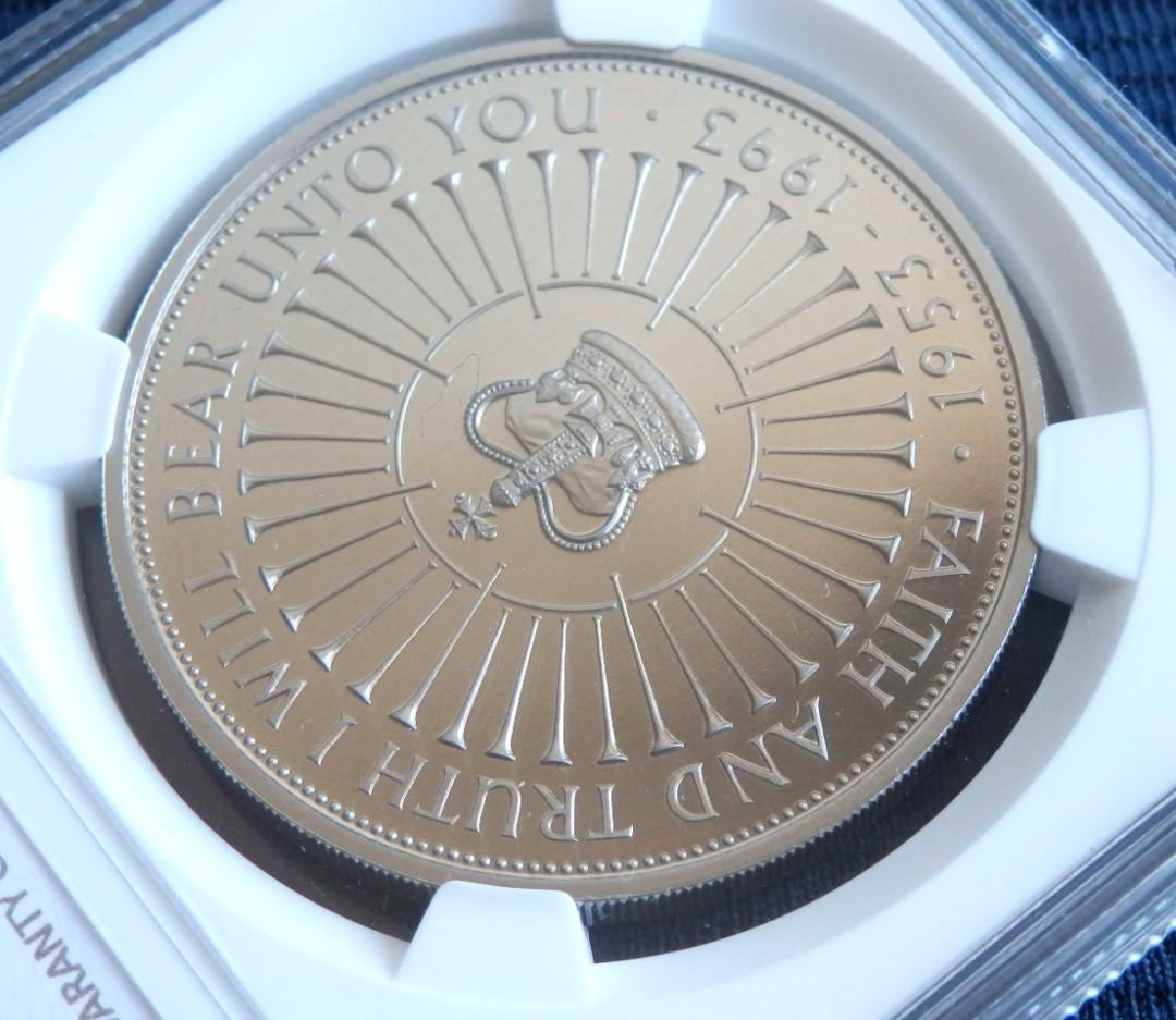 英1993年エリザベス2世戴冠40周年記念5ポンド銀貨　PF69UC