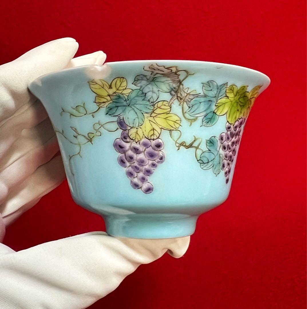 中国美術 古玩 葡萄紋樣 蓋碗 茶器 慎德堂製　茶道具