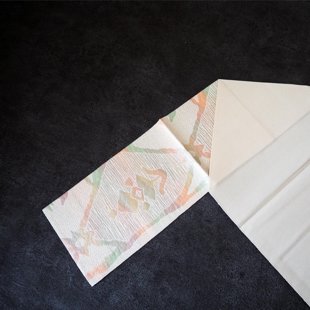 【未使用品】本場筑前博多織 正絹 八寸名古屋帯♪ オリエンタル モダン パステル