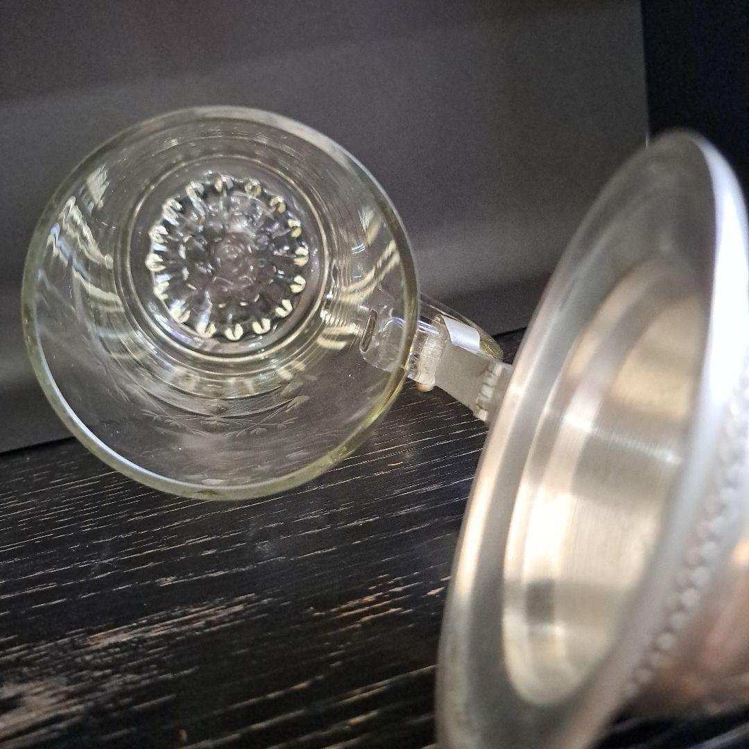 明治初期　極上　天満切子　錫蓋　ジョッキ　クリスタル硝子