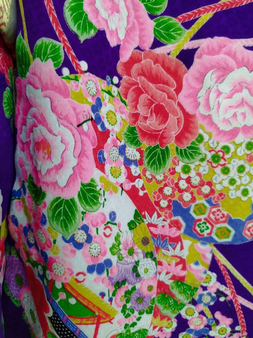 専用です☆アンティーク紫に百花繚乱着物と帯セット☆七五三３歳