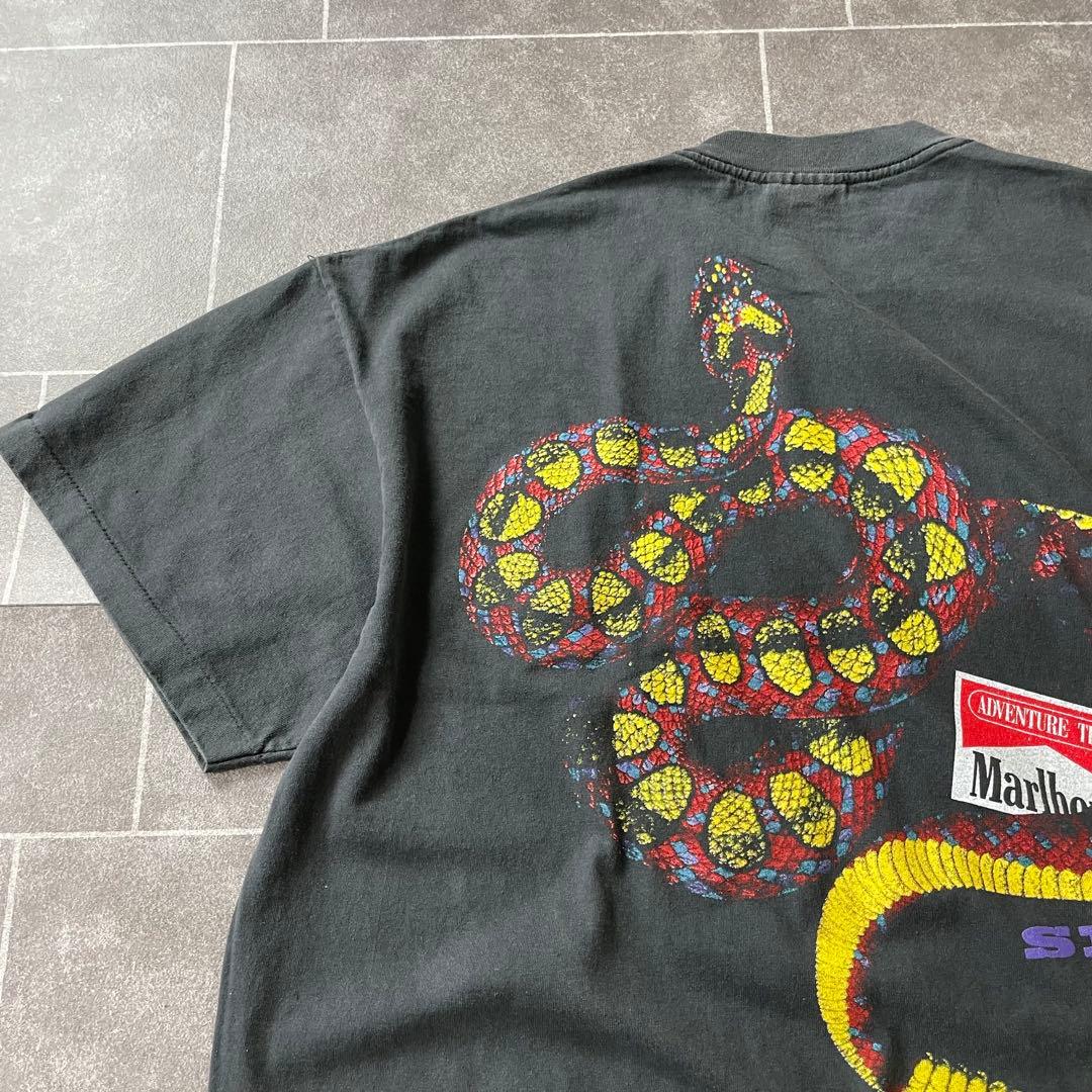 Mallboro マルボロ 蛇 スネークパス ポケットTシャツ 褪黒 XL