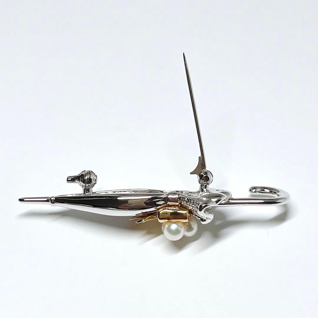 極美品✨MIKIMOTOミキモト アコヤパール　ピンブローチ　傘　アンブレラ