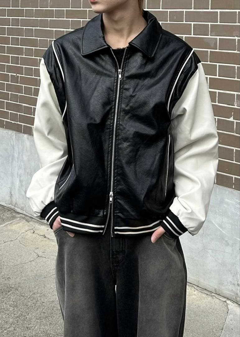 美品　【Chikashitsu +】leather piping jacket