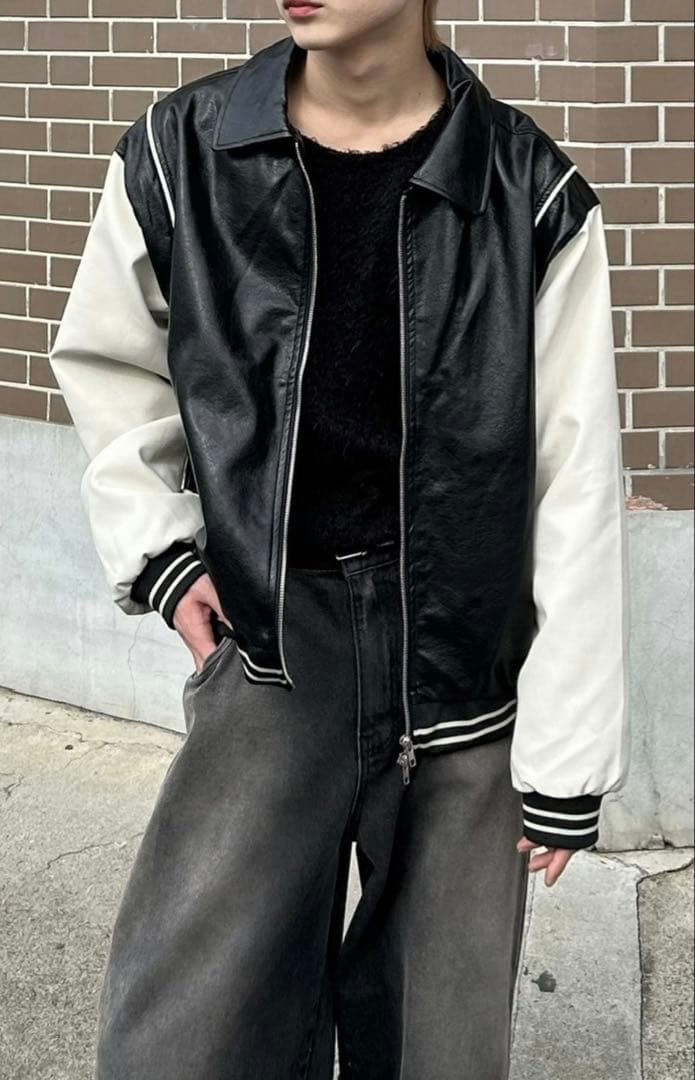 美品　【Chikashitsu +】leather piping jacket