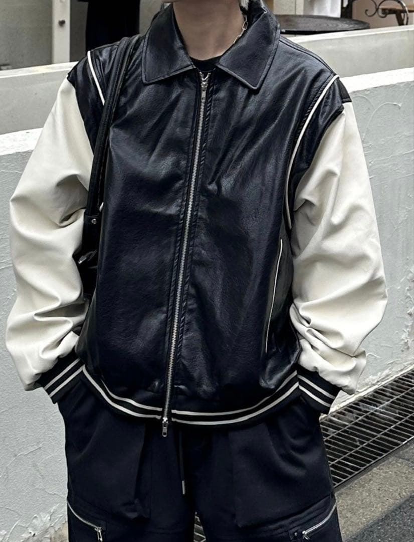 美品　【Chikashitsu +】leather piping jacket