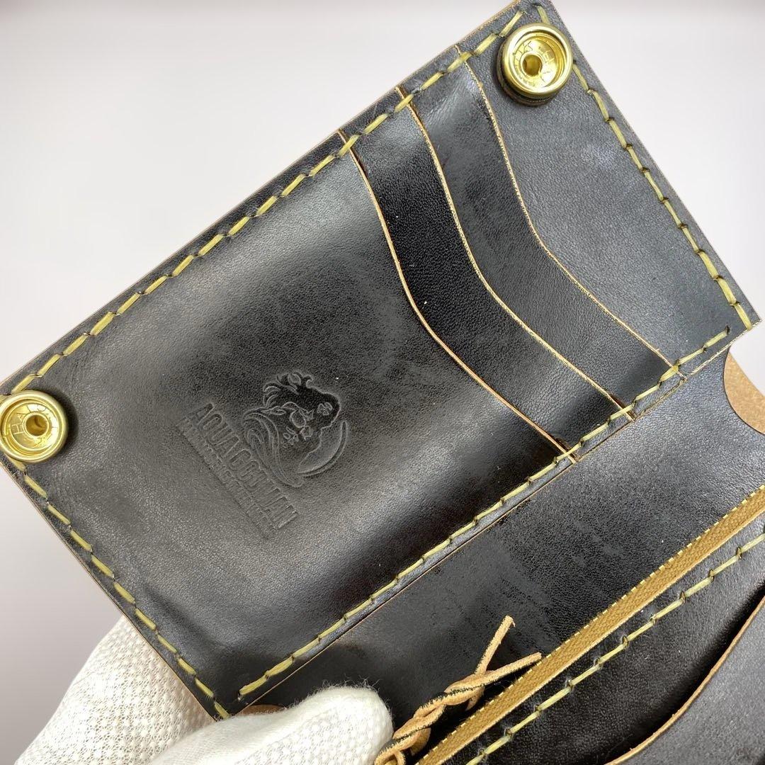 週末限定セール 折らずお札収納 茶芯 丘染めブラックの無骨トラッカーウォレット