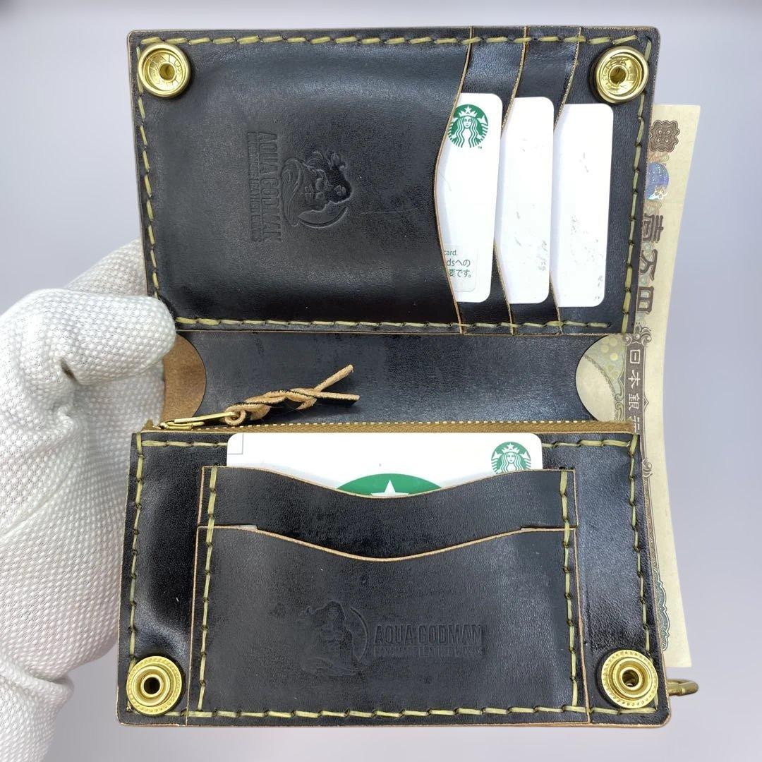 週末限定セール 折らずお札収納 茶芯 丘染めブラックの無骨トラッカーウォレット