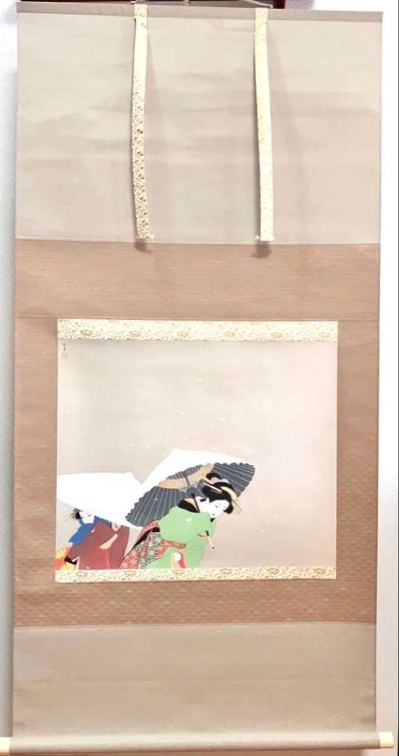 複製掛軸 上村松園　牡丹雪　解説書付き　幅68cm×丈137cm