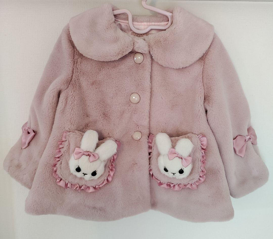 Shirley Temple うさぎボアハーフコート ピンク 80-90cm
