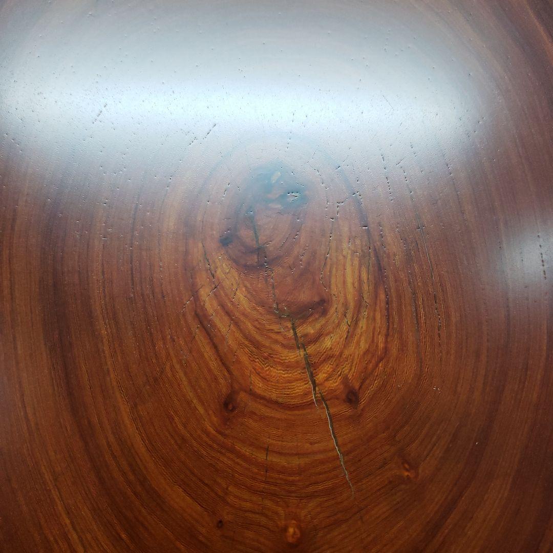 蔵出し特価紫檀製無垢はす切り花台　円形テーブル 赤褐色 大きめ５５×３６×３cm