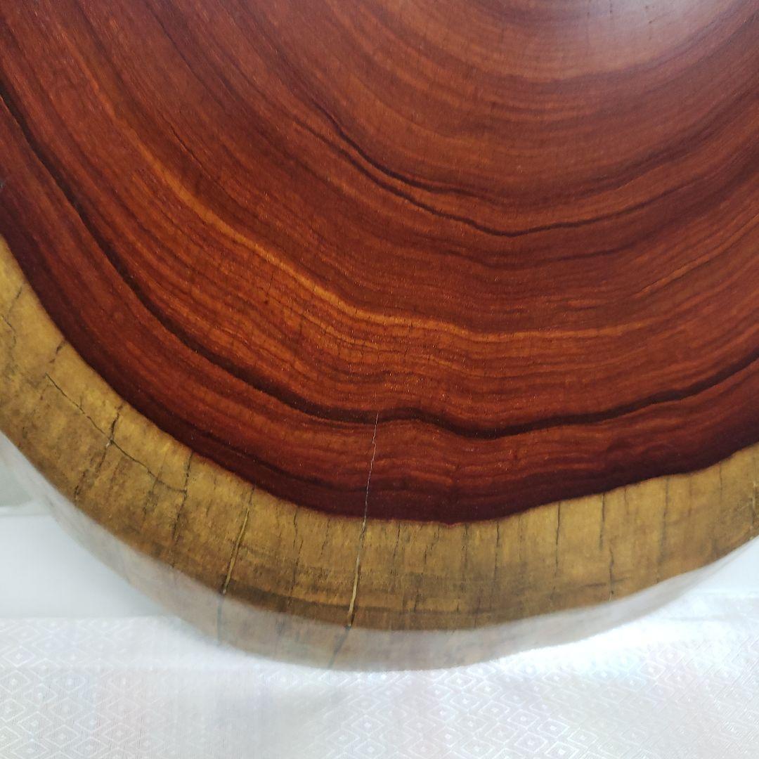 蔵出し特価紫檀製無垢はす切り花台　円形テーブル 赤褐色 大きめ５５×３６×３cm