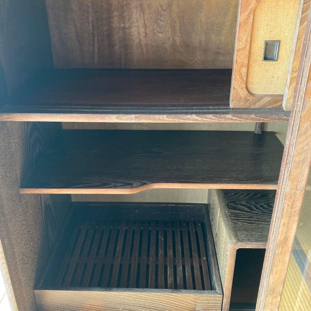 ① 茶箪笥　現地引取り値引き　和風木製ガラス扉収納棚　違棚　アンティーク