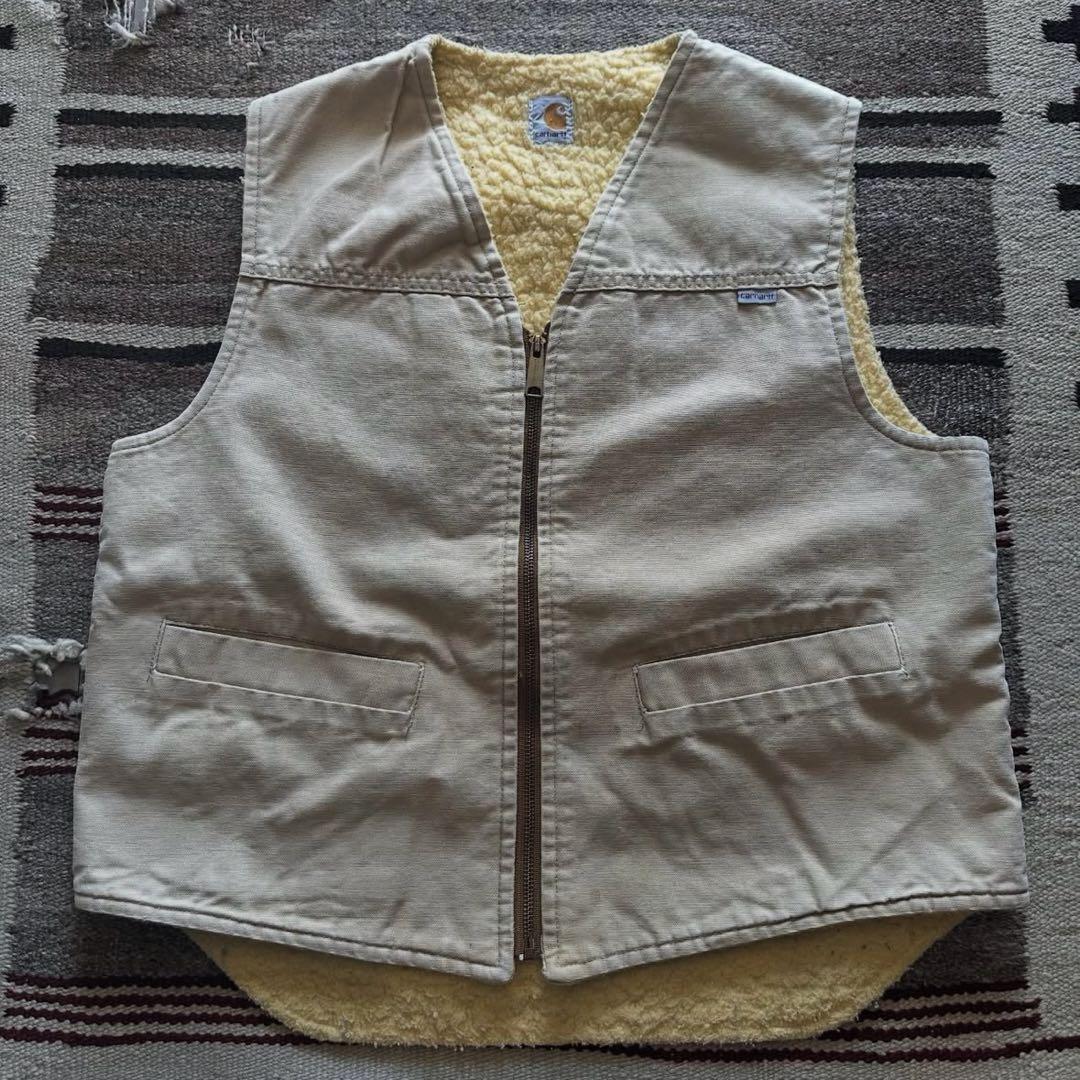 80s Carhartt ベージュ ボア　ベスト　usa製