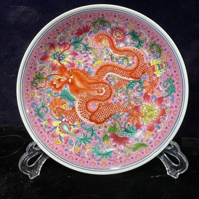 景徳鎮 黄地花鳥盤 黒竜万花盤 紅竜万花盤 陶磁器 現代工芸品 美術品 置物