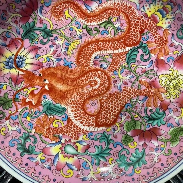 景徳鎮 黄地花鳥盤 黒竜万花盤 紅竜万花盤 陶磁器 現代工芸品 美術品 置物