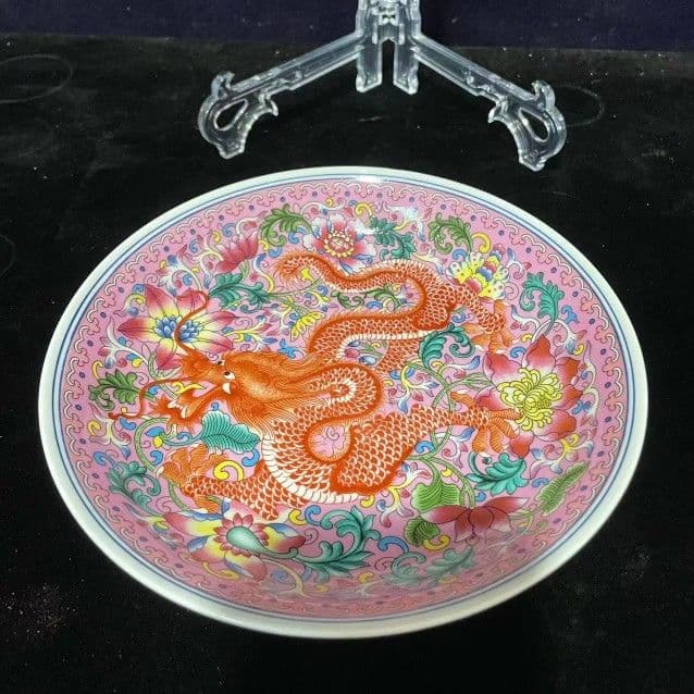 景徳鎮 黄地花鳥盤 黒竜万花盤 紅竜万花盤 陶磁器 現代工芸品 美術品 置物