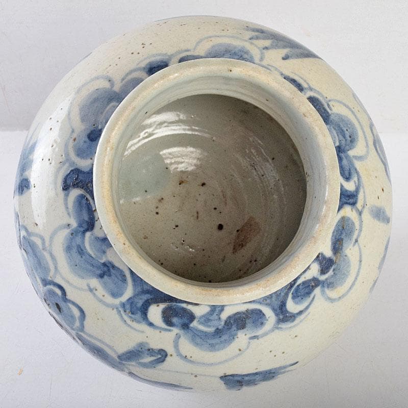 朝鮮美術　李朝　高麗白磁　染付　花文　壷　時代箱付　F　R9160B