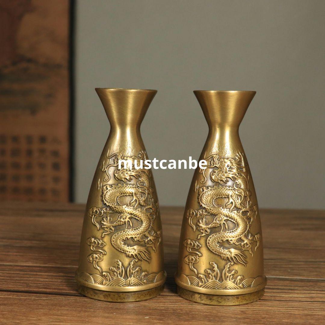 銅製 徳利 龍鳳浮彫り分酒器 工芸品 置物