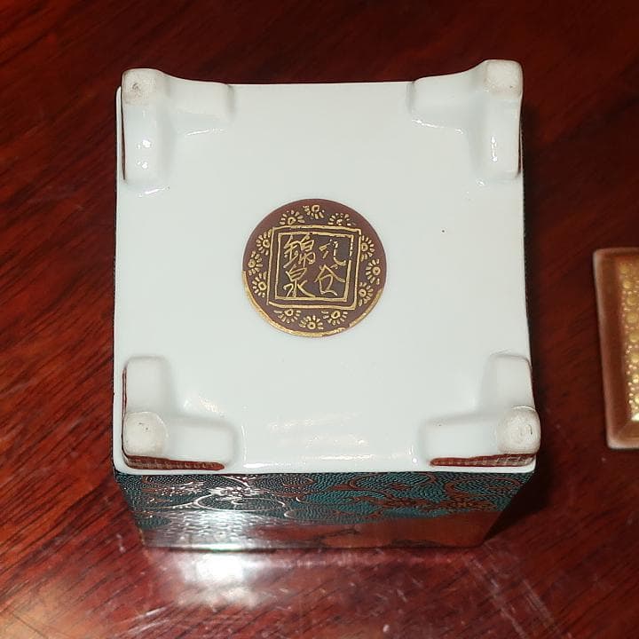 【評価1000特別価格】茶道具　香炉　置物　九谷焼　青粒小紋　錦泉作