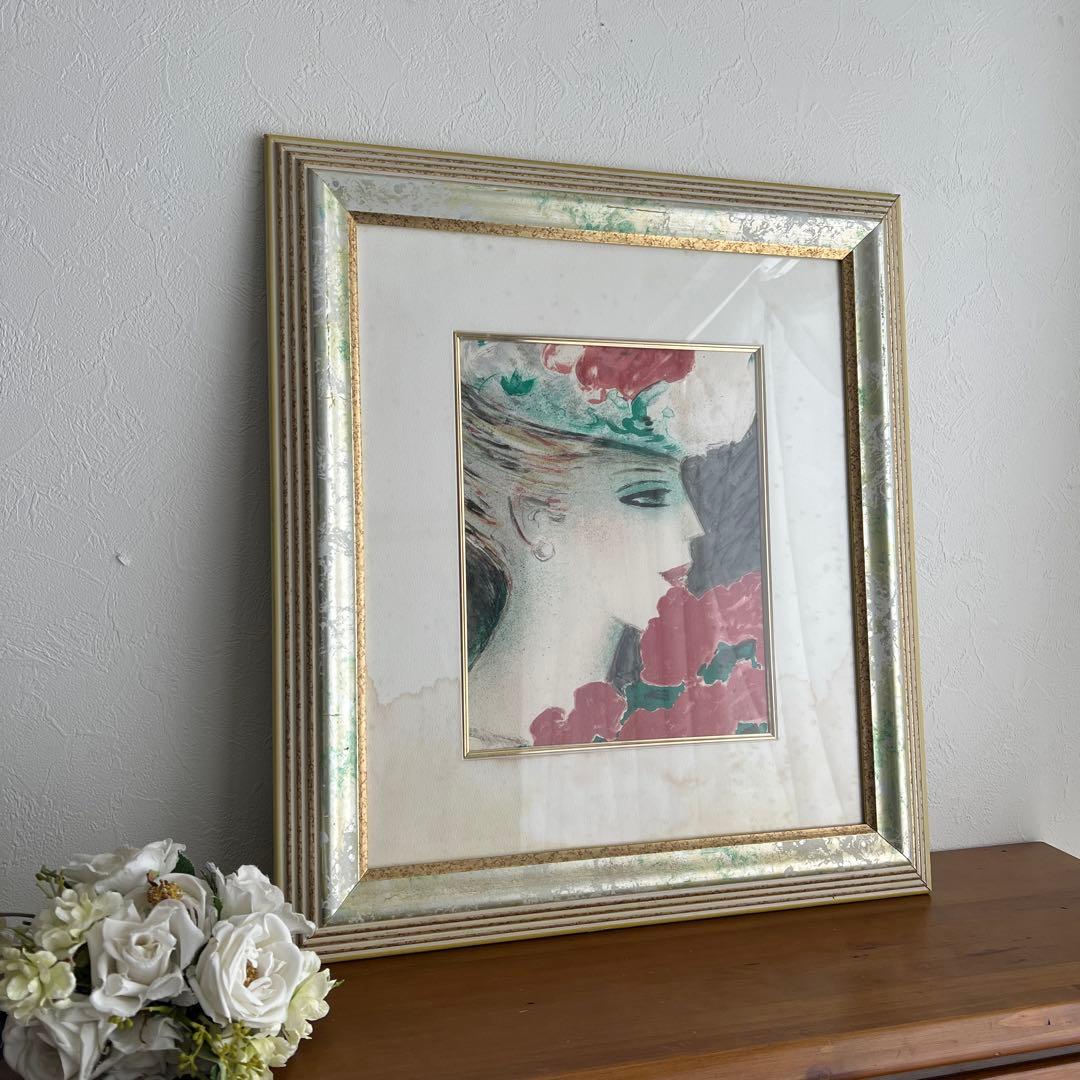 k216r120 フランス画壇の巨匠カシニョール 額装「バラとプロフィール」