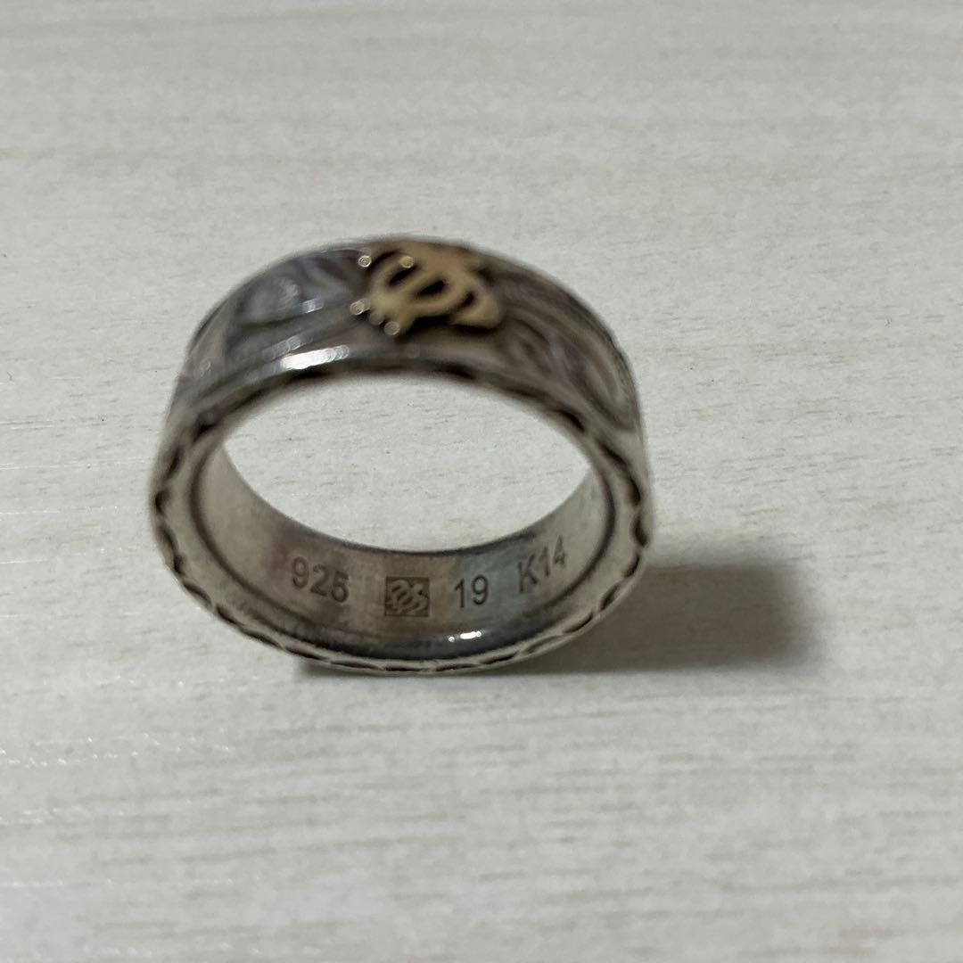 ハワイアンジュエリーシルバー925 14Kゴールド 彫刻リング 19号
