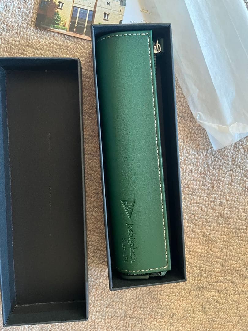 JG 女子学院　グリーンレザー筆箱 ジッパー付き