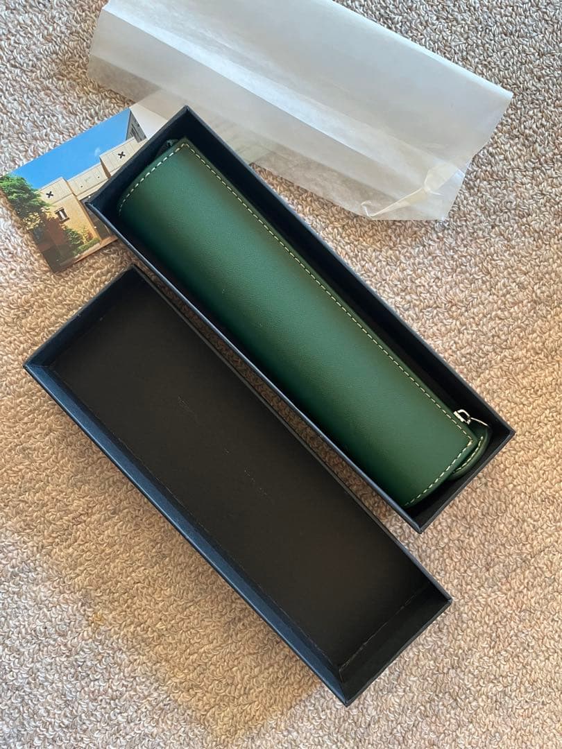 JG 女子学院　グリーンレザー筆箱 ジッパー付き