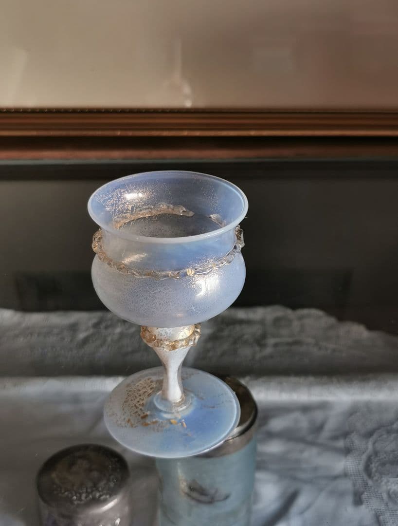 アンティーク ヴェネチアンガラス ムラーノリキュールグラス オパールセント 金彩