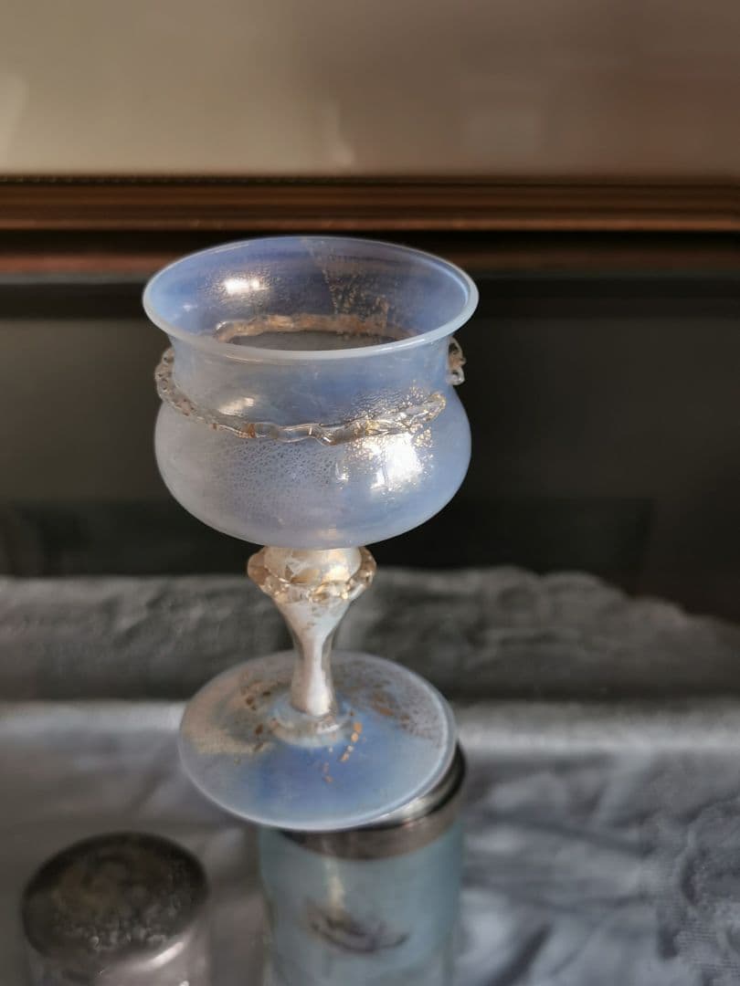 アンティーク ヴェネチアンガラス ムラーノリキュールグラス オパールセント 金彩