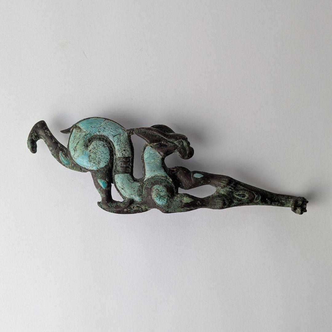 中国 戦国時代 帯鈎 装身具 青銅器 象嵌 トルコ石 古玩 骨董 古美術