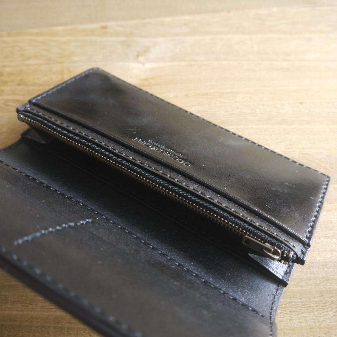 【くうねこ様】ヌメ革　栃木レザー　サドルレザー　ロングウォレット　二つ折り　黒