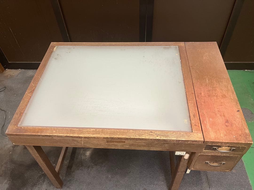 【昭和レトロ】木製製図台 トレース台付きデスク 点灯確認済み ※直接引き取り限定