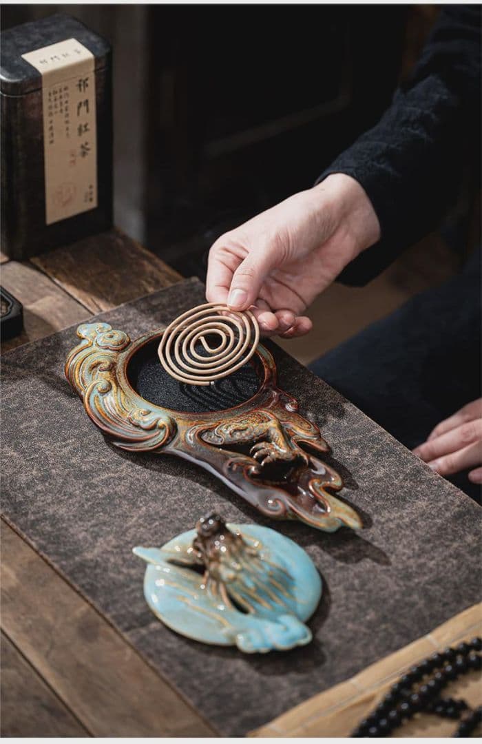 焼物香炉 祥竜盤香炉 香薫炉 香道 茶道 置物 装飾品 工芸品 置物