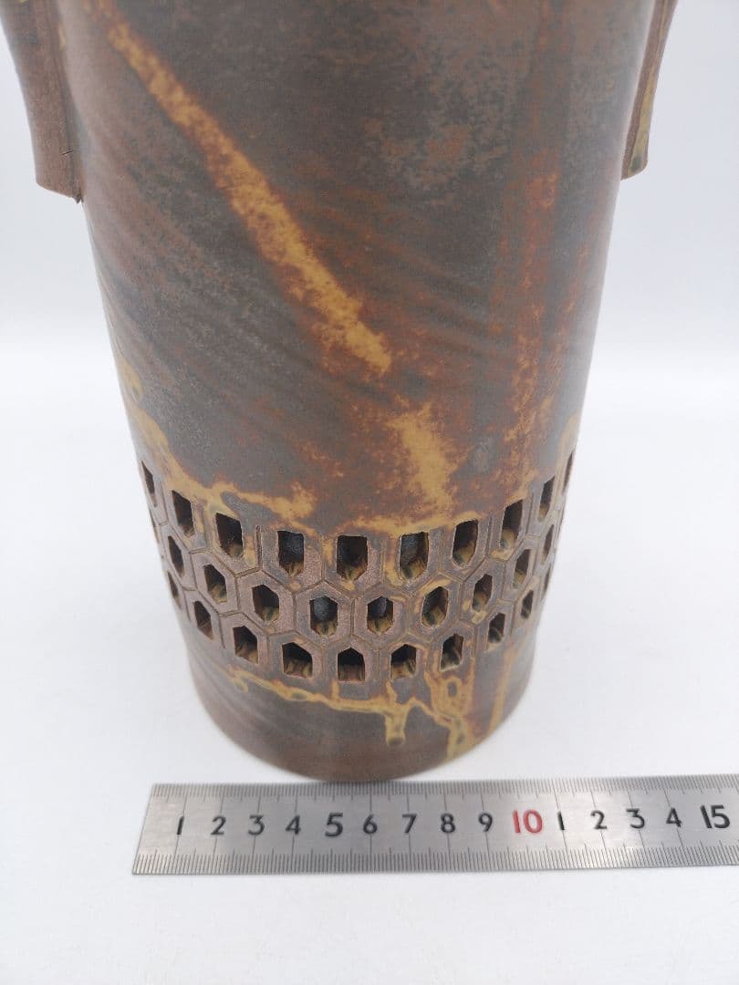 c100 細水指 耳付 透かし 李殷九 木箱 茶道具 古物