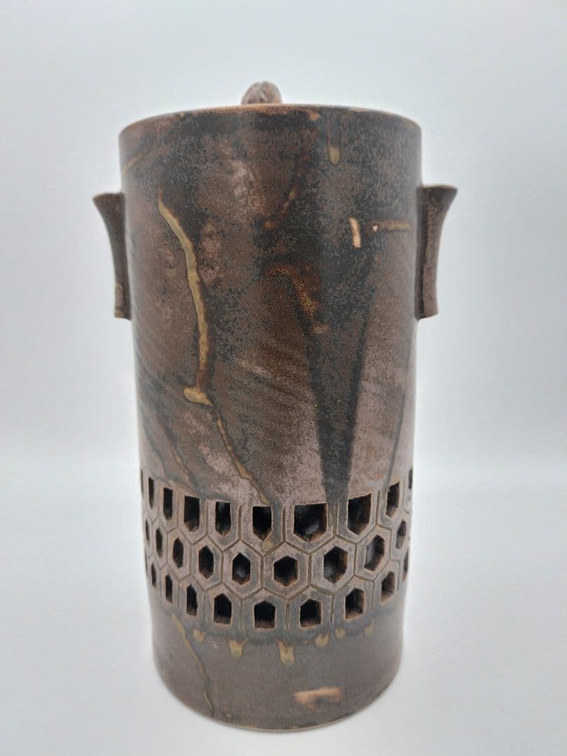 c100 細水指 耳付 透かし 李殷九 木箱 茶道具 古物