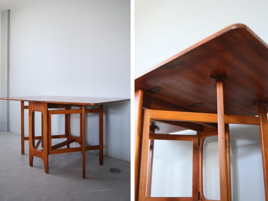 英国アンティーク木製ゲートレッグテーブル/ダイニング机バタフライ(91-73)