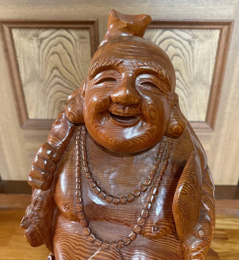 銘木屋久杉 布袋様 国産無垢 置物 縁起物
